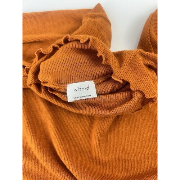 Wilfred Long Sleeve Mock Neck Top Size Large Orange Modal Ribbed Stretch - Picture 4 of 11